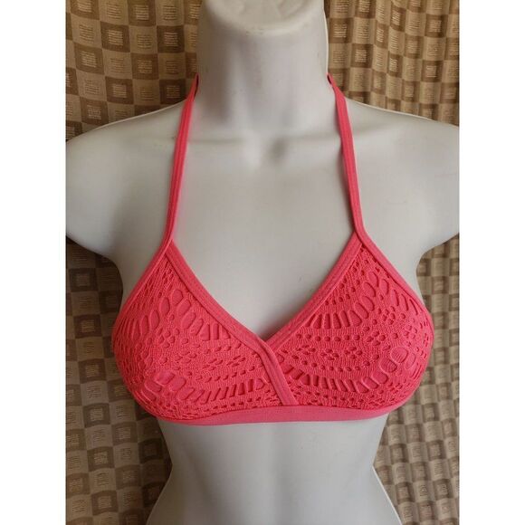 Girls Swimwear Crochet Overlay Pink Bikini Halter Style Top Medium NWT Clearance - Picture 2 of 6